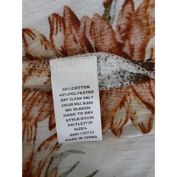 Umgee Cream & Orange Sunflower Floral Print Long Flare Sleeve Top Lace Neck L - Picture 7 of 8